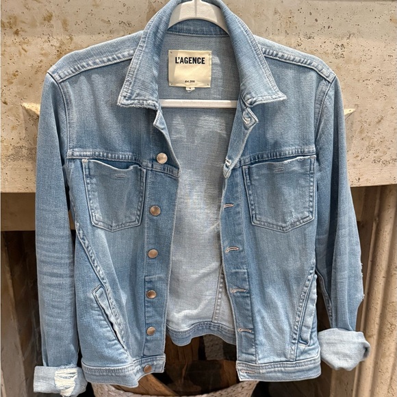 L'AGENCE Soft Blue Denim Jacket - Picture 1 of 3